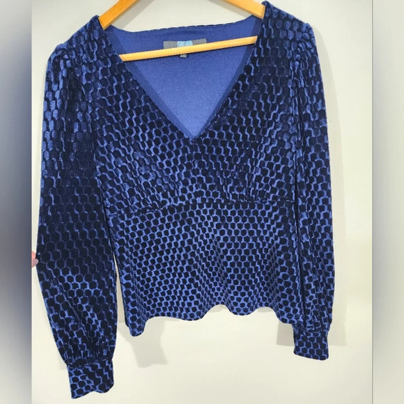 Eva Franco Velvet v-neck puff sleeve top womens size small - Picture 3 of 8